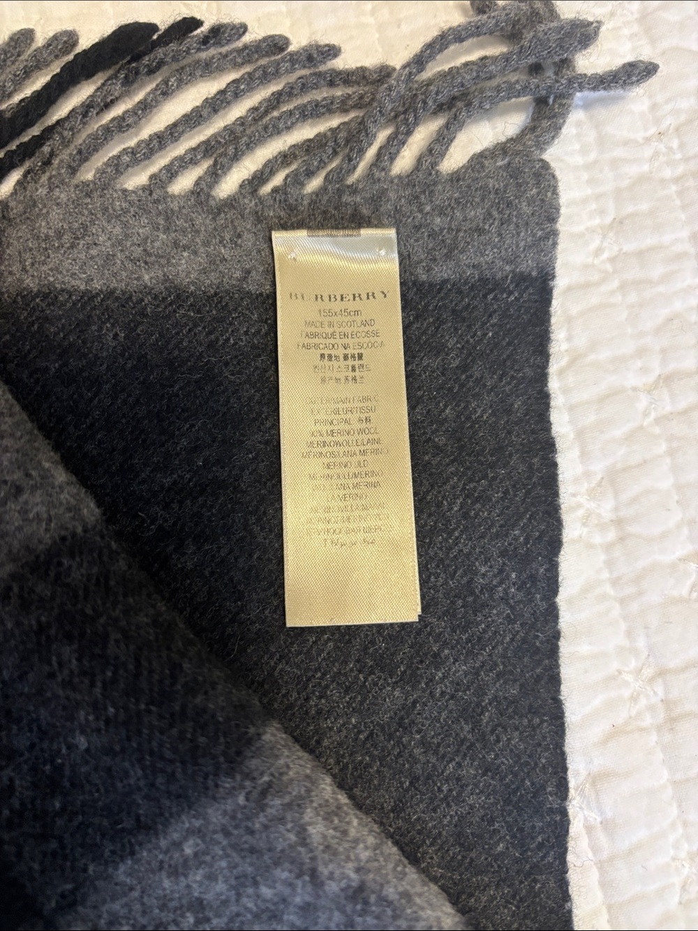 Burberry Black & Gray double sided fringe wool scarf - Picture 4 of 5
